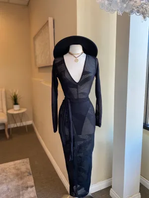 Long Sleeve Zipper Back Mesh Dress