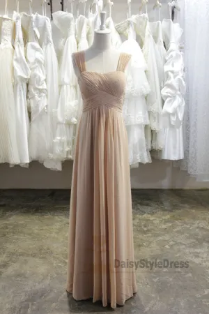 Long Wide Straps Champagne Bridesmaid Dress