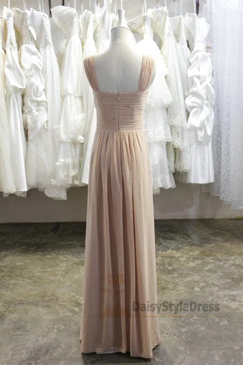 Long Wide Straps Champagne Bridesmaid Dress