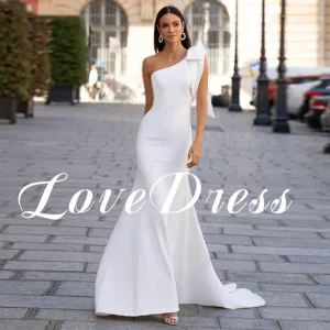 Love Simple One Shoulder Big Bow Meimaid Stain Wedding Dress Elegant
