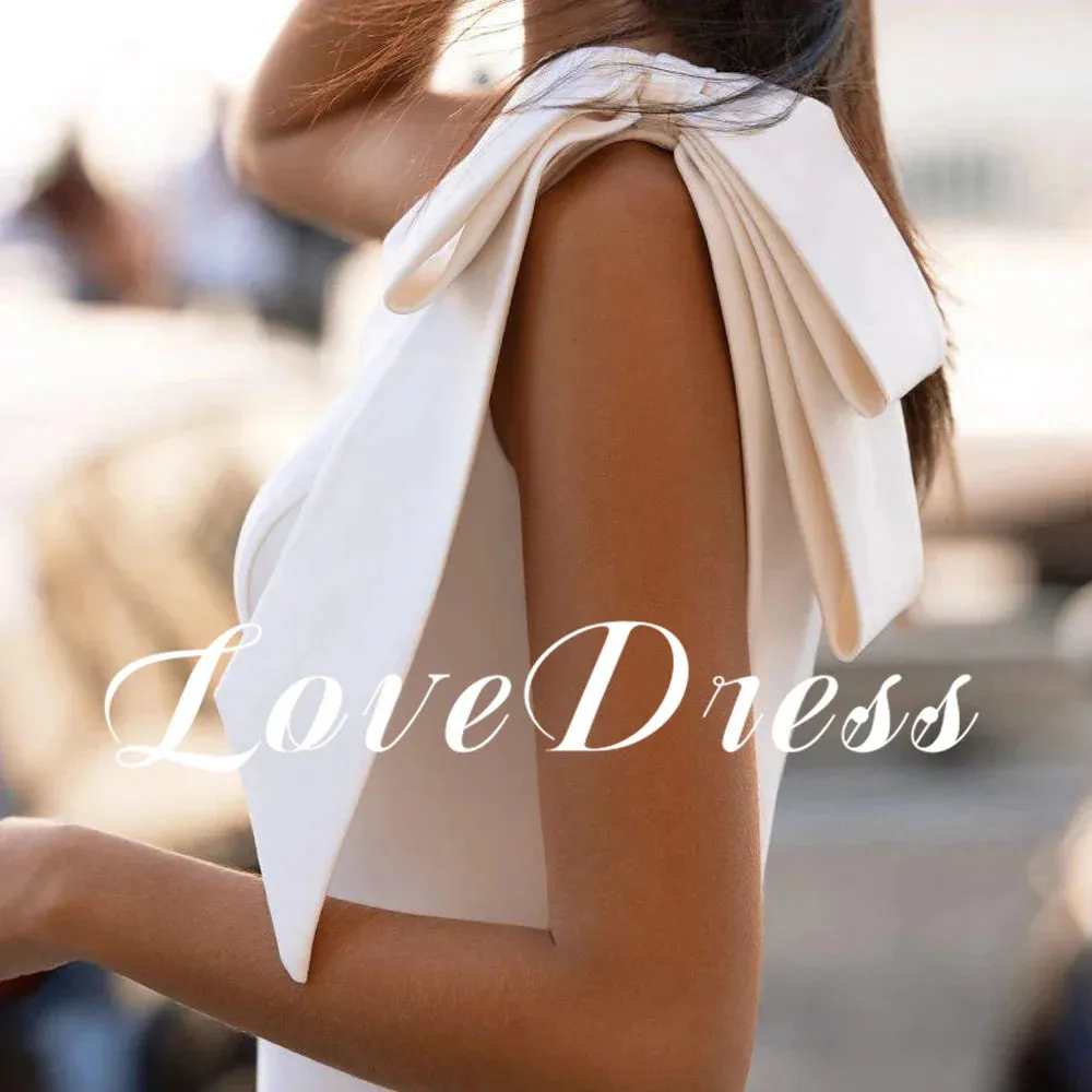 Love Simple One Shoulder Big Bow Meimaid Stain Wedding Dress Elegant