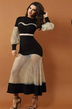 Luxury Gown Black Lace Hollow Out Mesh Dress