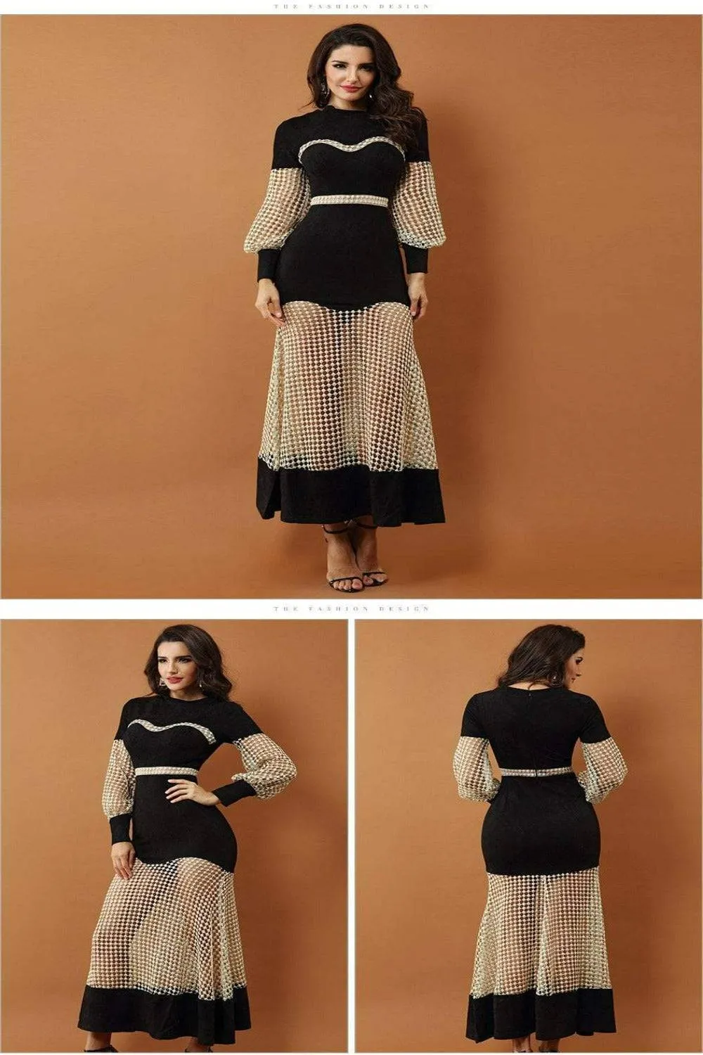 Luxury Gown Black Lace Hollow Out Mesh Dress