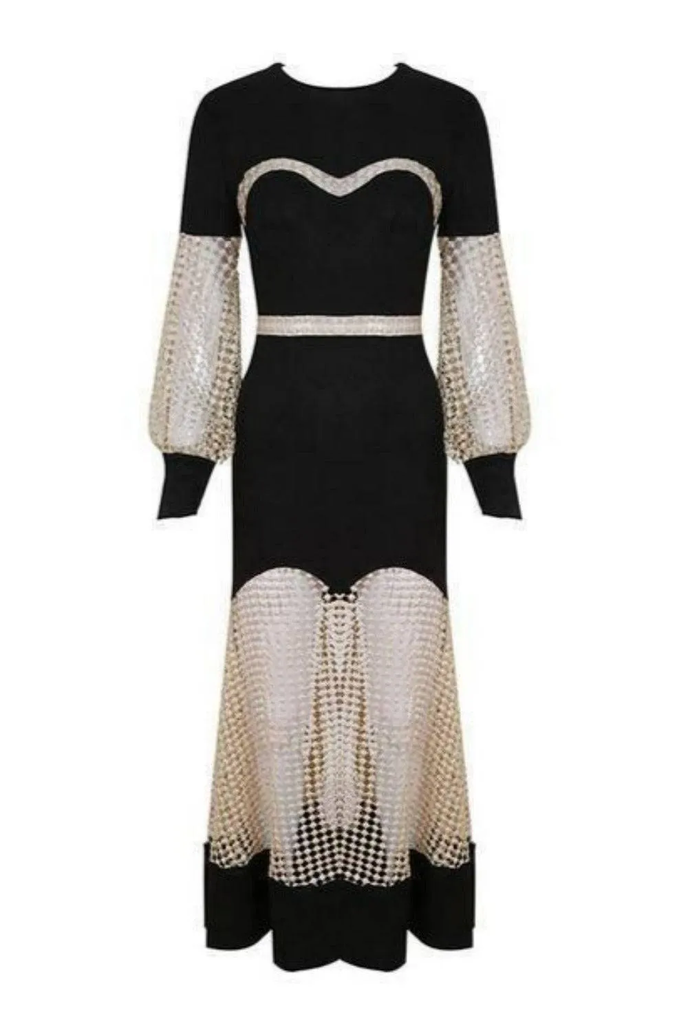 Luxury Gown Black Lace Hollow Out Mesh Dress