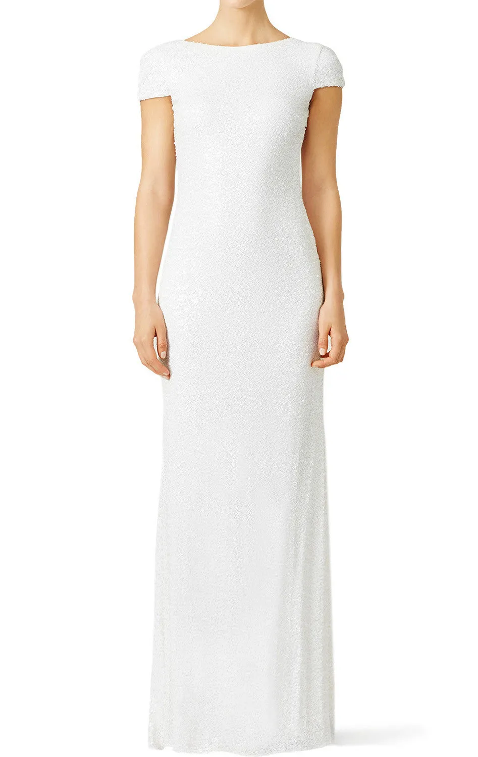 MACloth Cap Sleeves Long Sequin Evening Gown Dark Navy Bridesmaid Dress