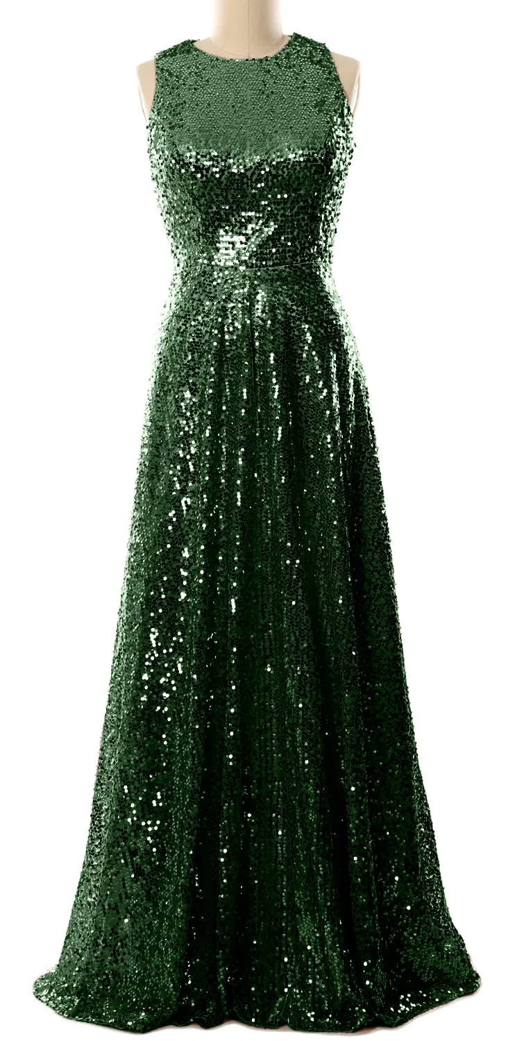 MACloth Elegant Sequin Long Bridesmaid Dress Simple Prom Gown Evening Gown
