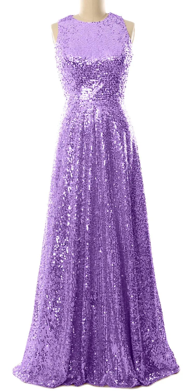 MACloth Elegant Sequin Long Bridesmaid Dress Simple Prom Gown Evening Gown