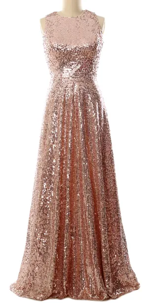 MACloth Elegant Sequin Long Bridesmaid Dress Simple Prom Gown Evening Gown