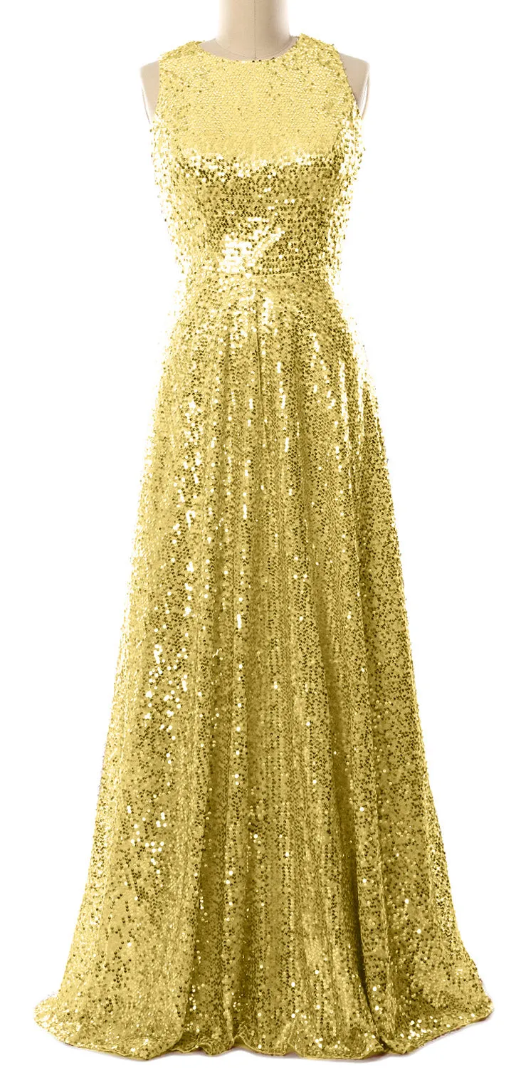 MACloth Elegant Sequin Long Bridesmaid Dress Simple Prom Gown Evening Gown