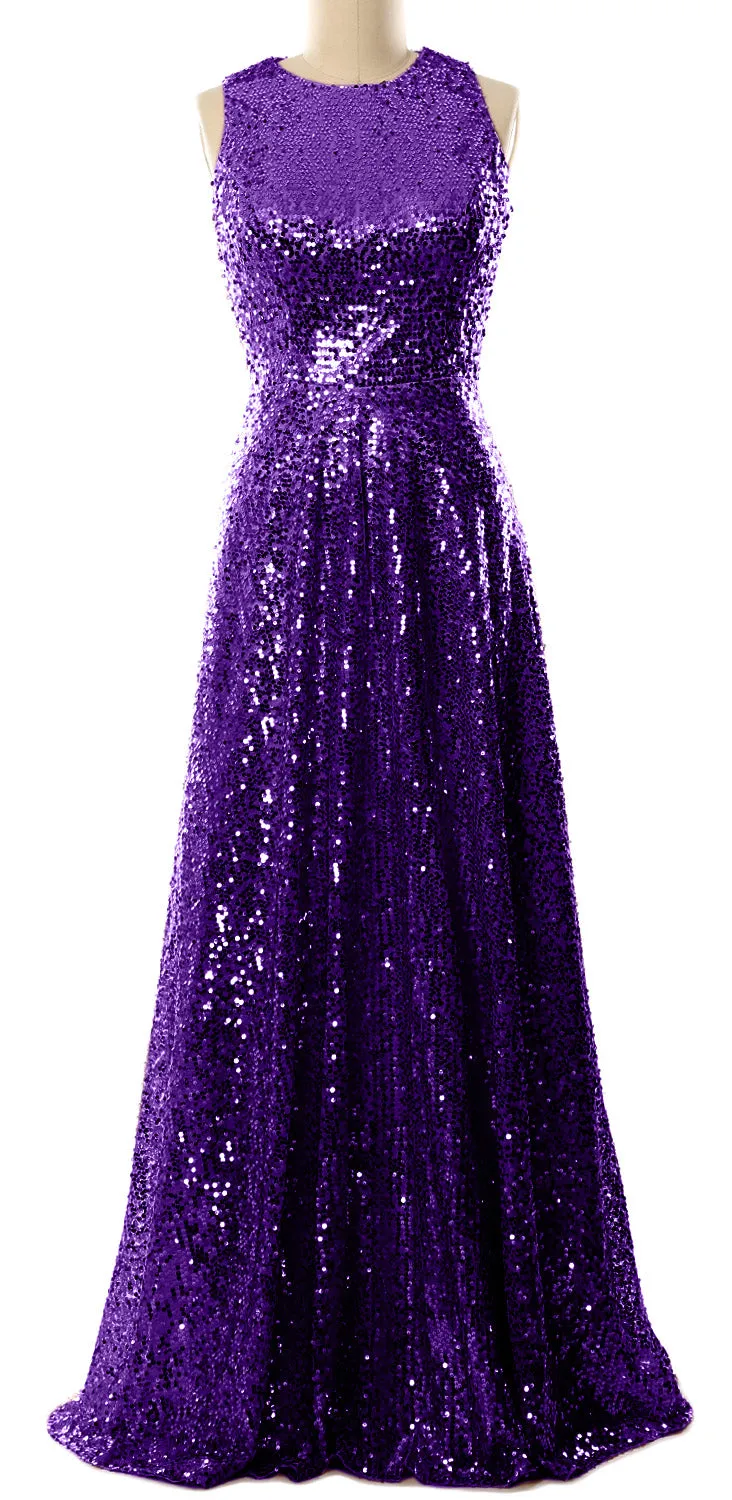 MACloth Elegant Sequin Long Bridesmaid Dress Simple Prom Gown Evening Gown