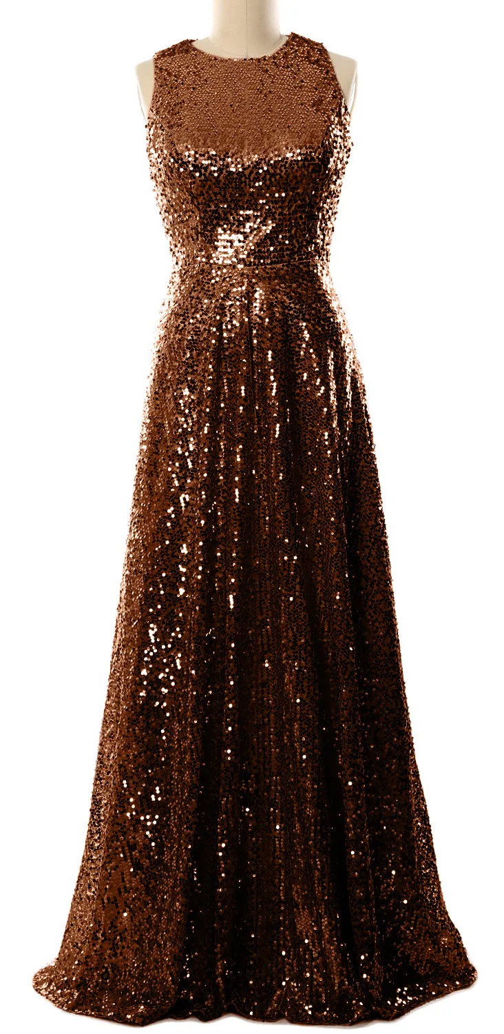 MACloth Elegant Sequin Long Bridesmaid Dress Simple Prom Gown Evening Gown