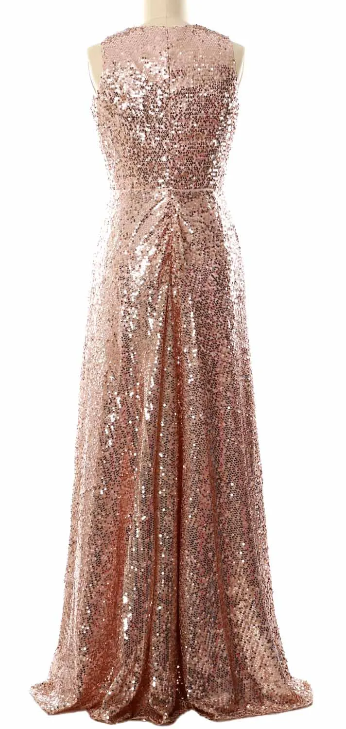 MACloth Elegant Sequin Long Bridesmaid Dress Simple Prom Gown Evening Gown