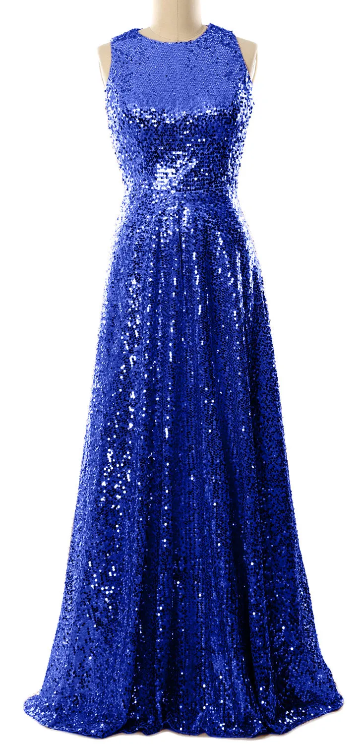 MACloth Elegant Sequin Long Bridesmaid Dress Simple Prom Gown Evening Gown