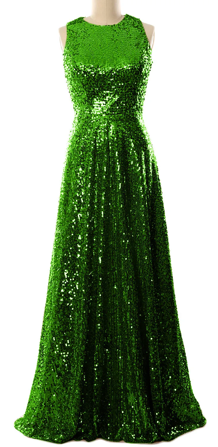 MACloth Elegant Sequin Long Bridesmaid Dress Simple Prom Gown Evening Gown