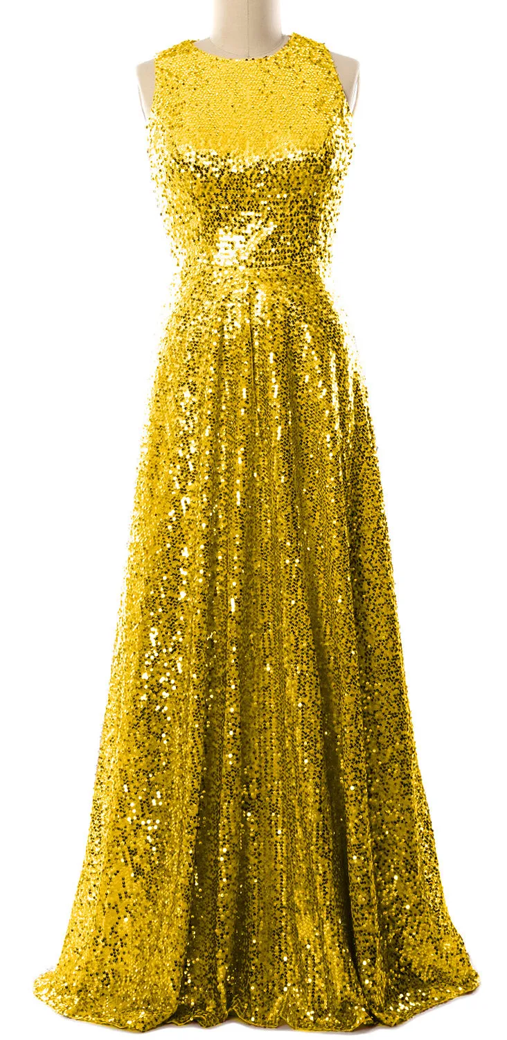 MACloth Elegant Sequin Long Bridesmaid Dress Simple Prom Gown Evening Gown