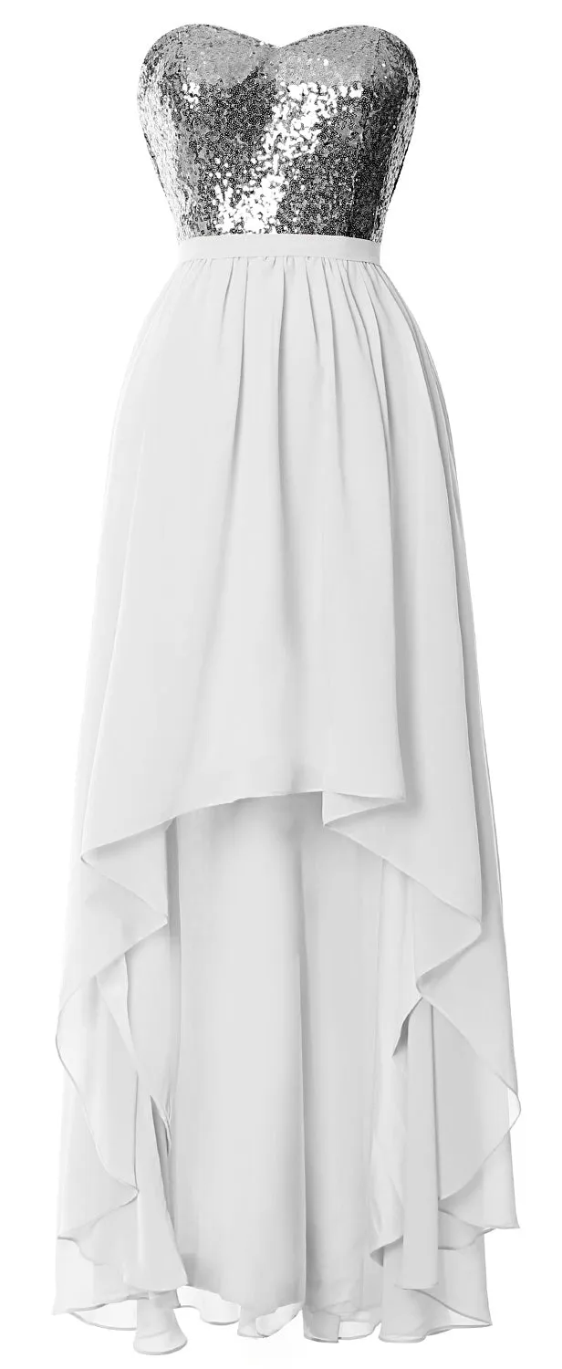 MACloth High Low Bridesmaid Dresses Sweetheart Sequin Wedding Party Gown