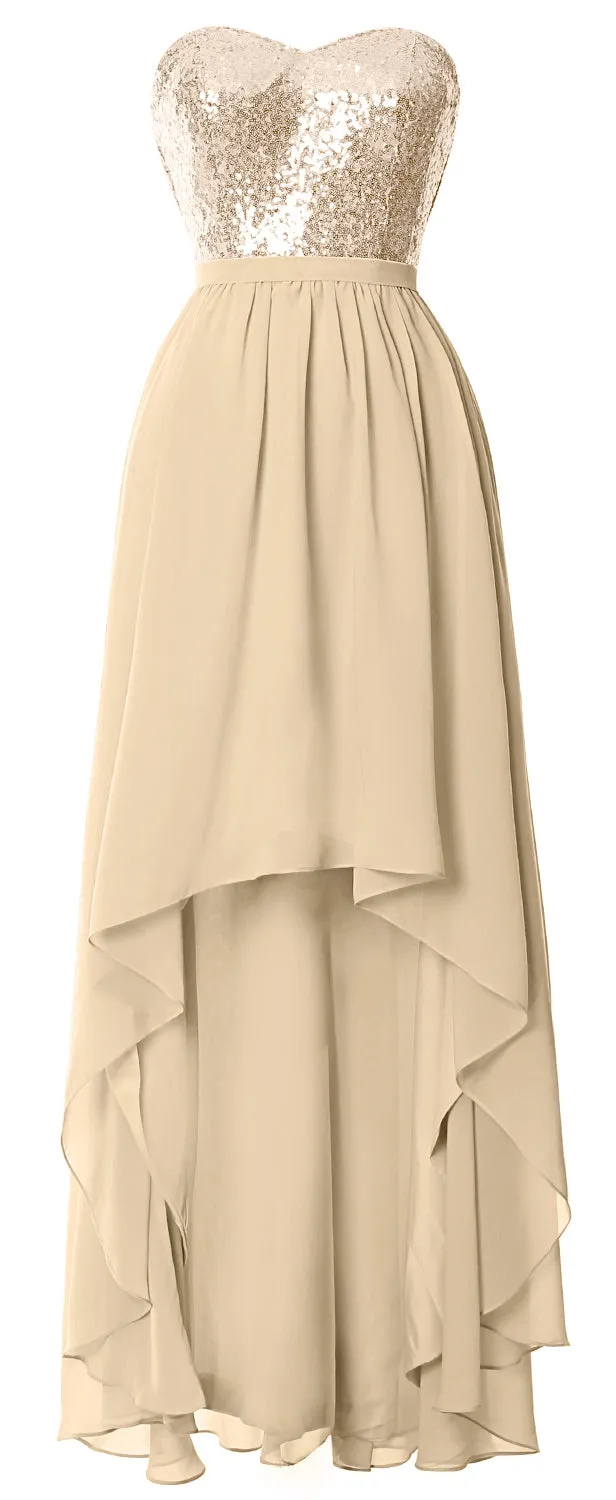 MACloth High Low Bridesmaid Dresses Sweetheart Sequin Wedding Party Gown