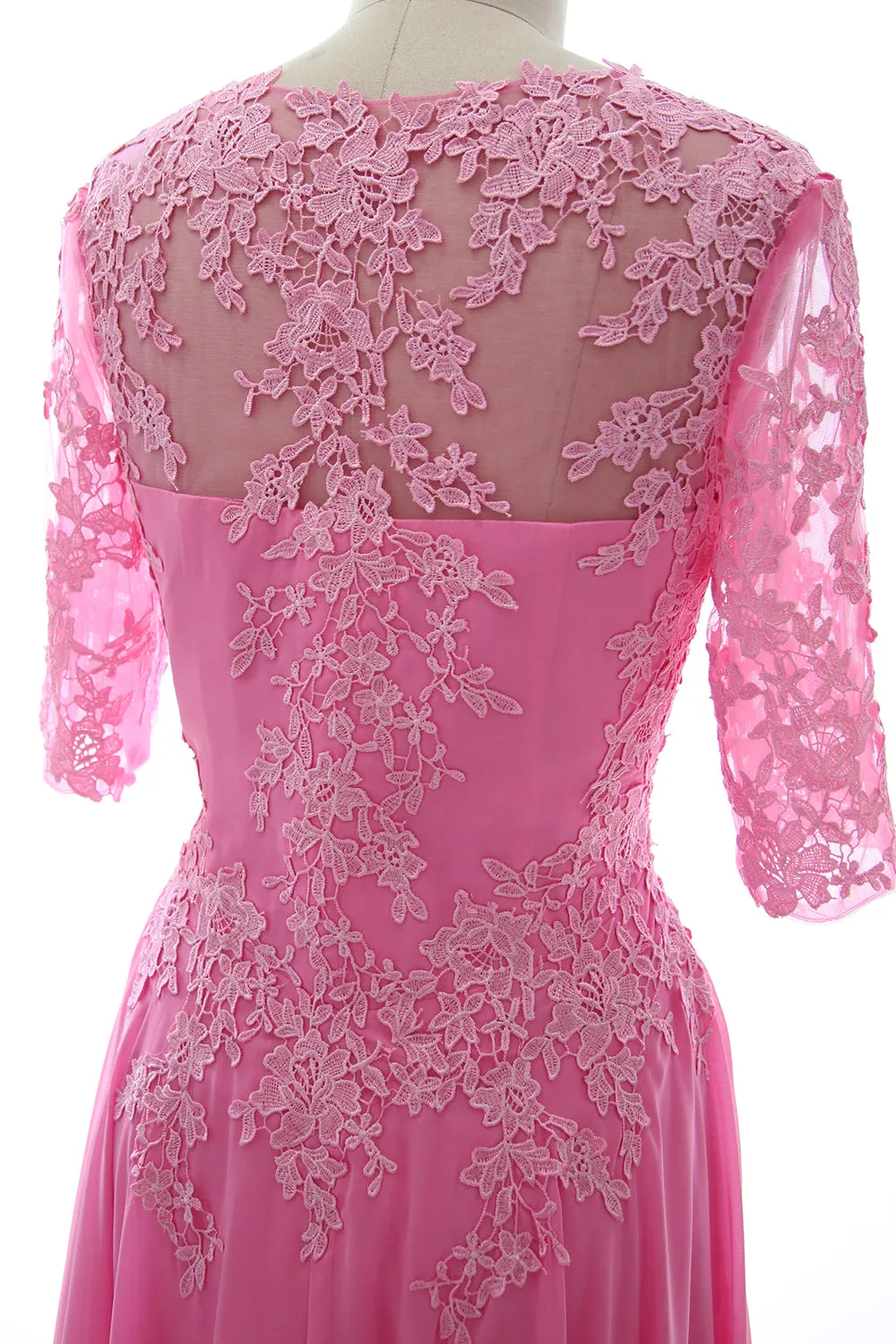 MACloth Long Maxi Mother Bride Dresses Short Sleeve Lace V Neck Evening Gown