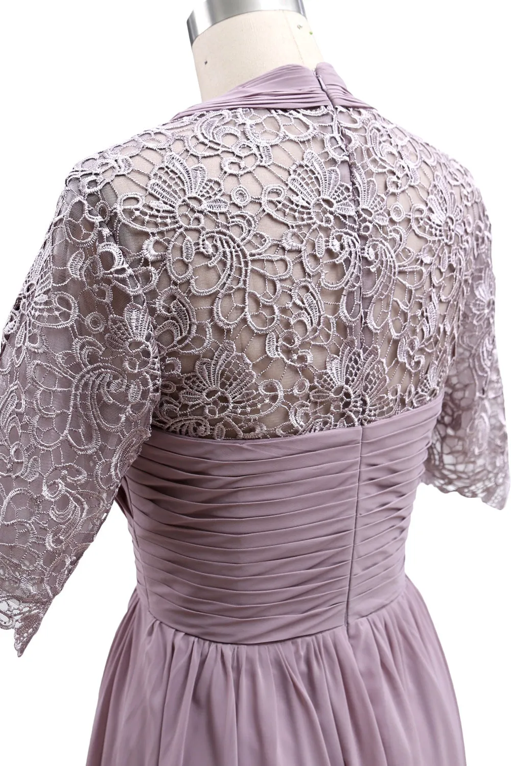 MACloth Long Mother of Bride Dresses Half Sleeves V Neck Formal Evening Gown