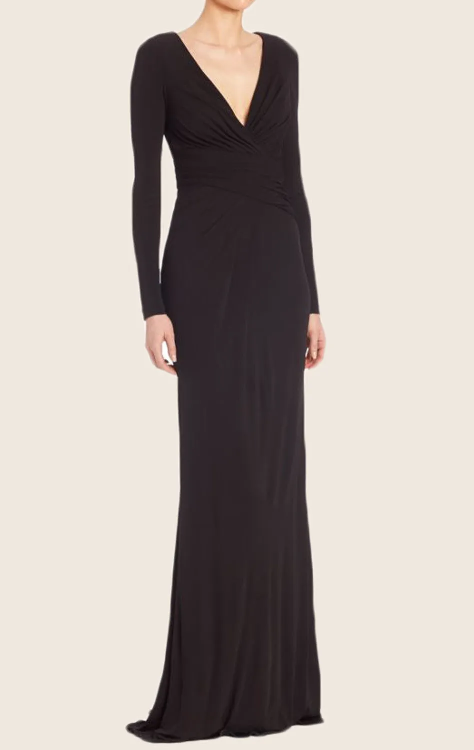 MACloth Long Sleeves V Neck Jersey Evening Formal Gown