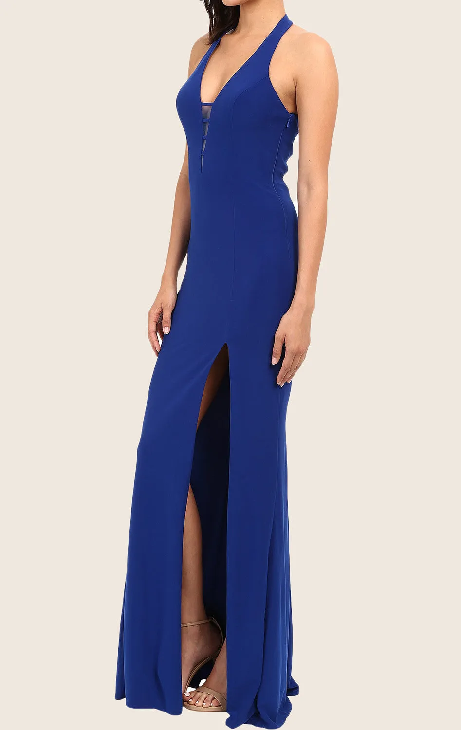 MACloth Mermaid Halter V Neck Long Prom Dress Royal Blue Formal Gown