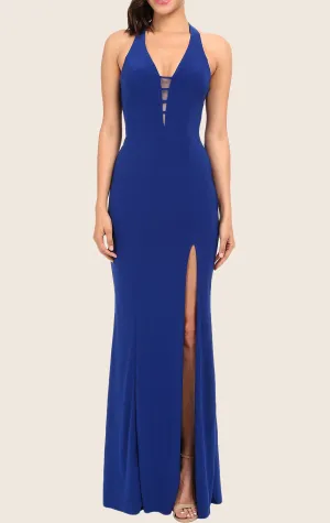 MACloth Mermaid Halter V Neck Long Prom Dress Royal Blue Formal Gown