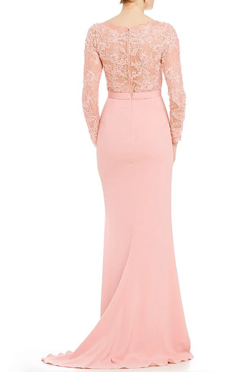 MACloth Mermaid Long Sleeve Evening Gown Blush Pink Mother of the Brides Dress