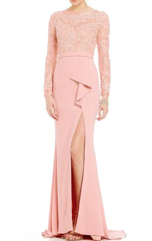 MACloth Mermaid Long Sleeve Evening Gown Blush Pink Mother of the Brides Dress