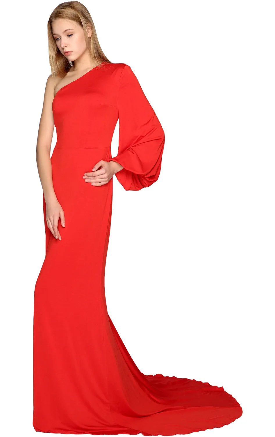 MACloth Mermaid Prom Dresses One Shoulder Long Sleeves Jersey Formal Evening Gown
