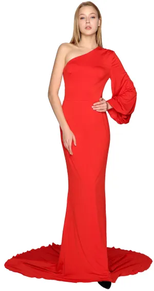 MACloth Mermaid Prom Dresses One Shoulder Long Sleeves Jersey Formal Evening Gown