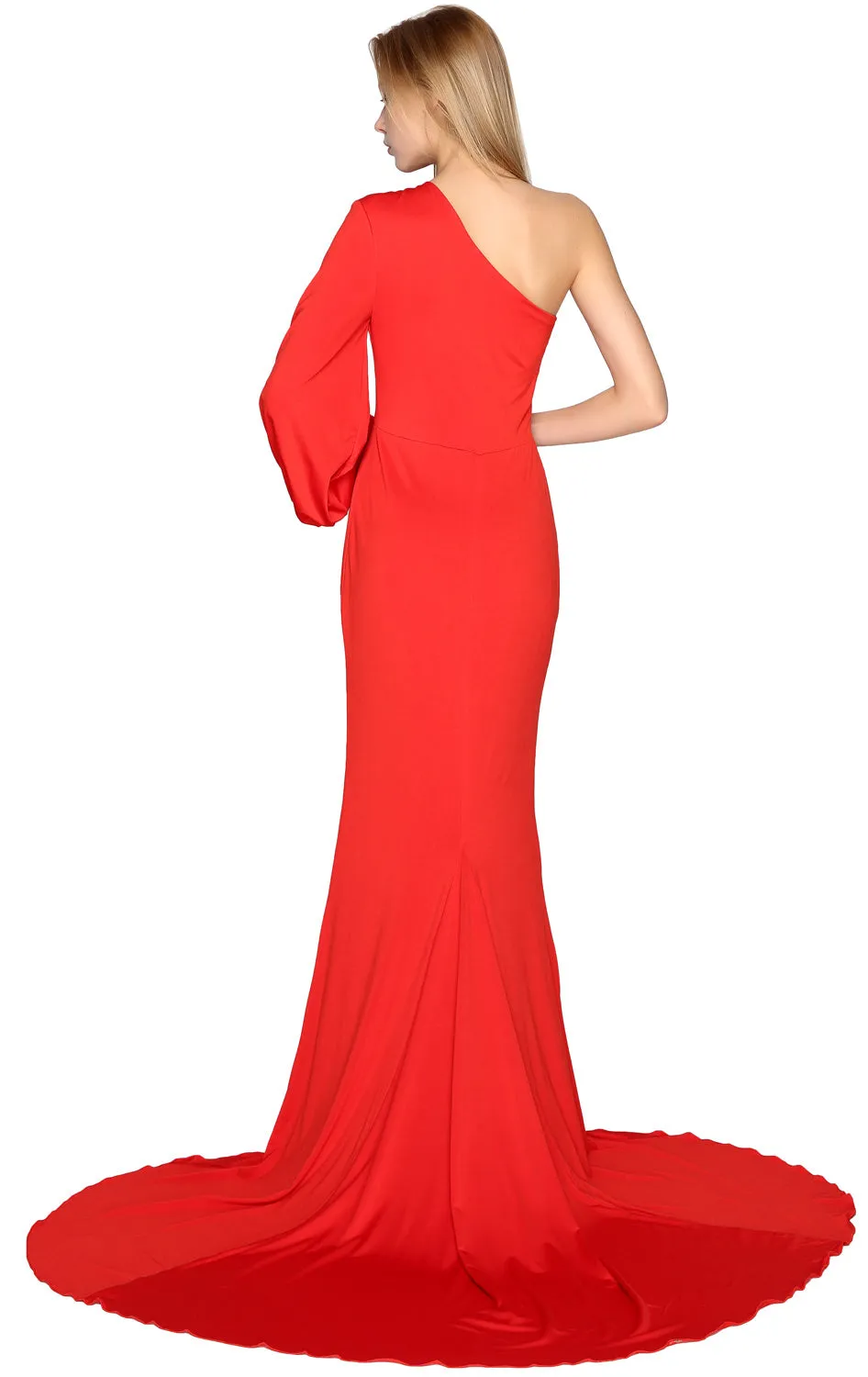 MACloth Mermaid Prom Dresses One Shoulder Long Sleeves Jersey Formal Evening Gown