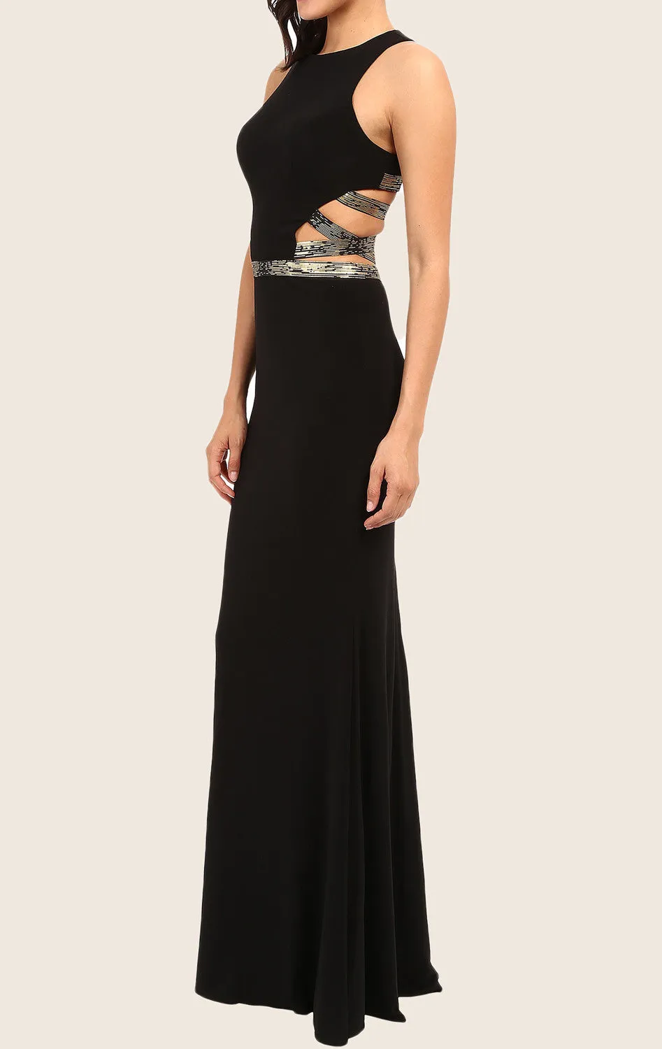 MACloth Mermaid Straps O Neck Long Prom Dress Black Evening Formal Gown