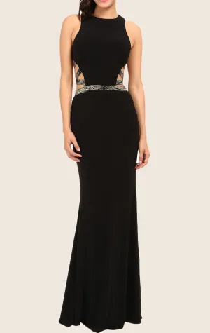 MACloth Mermaid Straps O Neck Long Prom Dress Black Evening Formal Gown