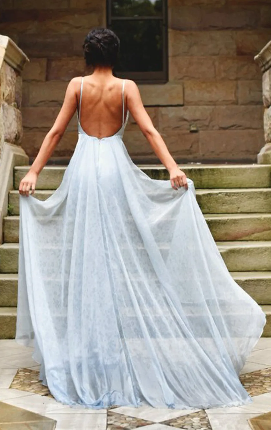 MACloth Mermaid V Neck Long Bridesmaid Dress Pink Prom Formal Gown