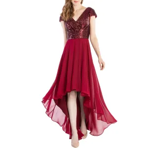 MACloth Mother of Bride Dresses Cap Sleeves High Low Sequin Wedding Formal Gown