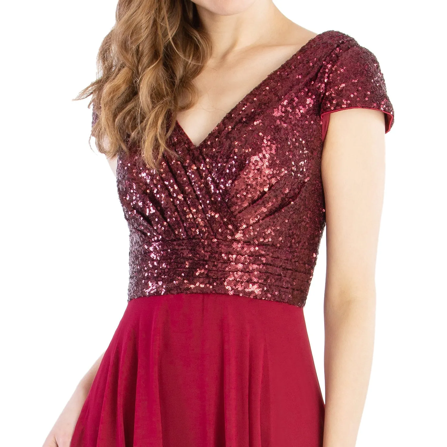 MACloth Mother of Bride Dresses Cap Sleeves High Low Sequin Wedding Formal Gown