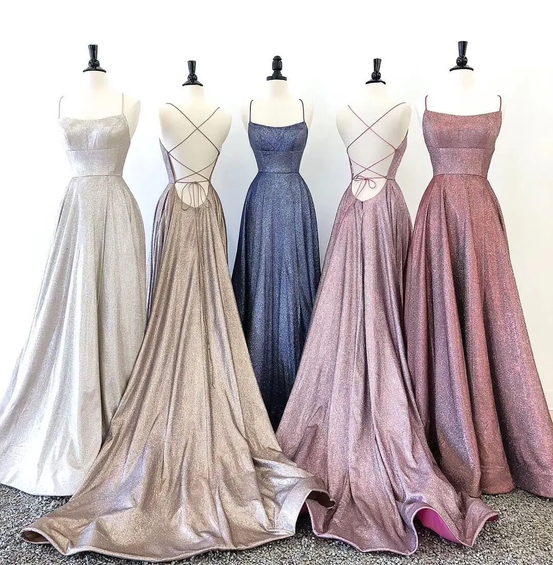 MACloth Spaghetti Straps Scoop Neck Long Prom Dress Navy Formal Evening Gown
