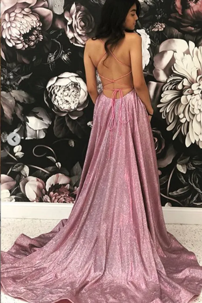 MACloth Spaghetti Straps Scoop Neck Long Prom Dress Navy Formal Evening Gown