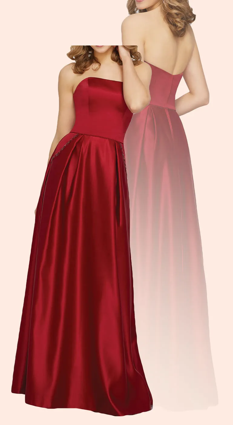 MACloth Strapless Satin Long Bridesmaid Dress Simple Prom Formal Gown