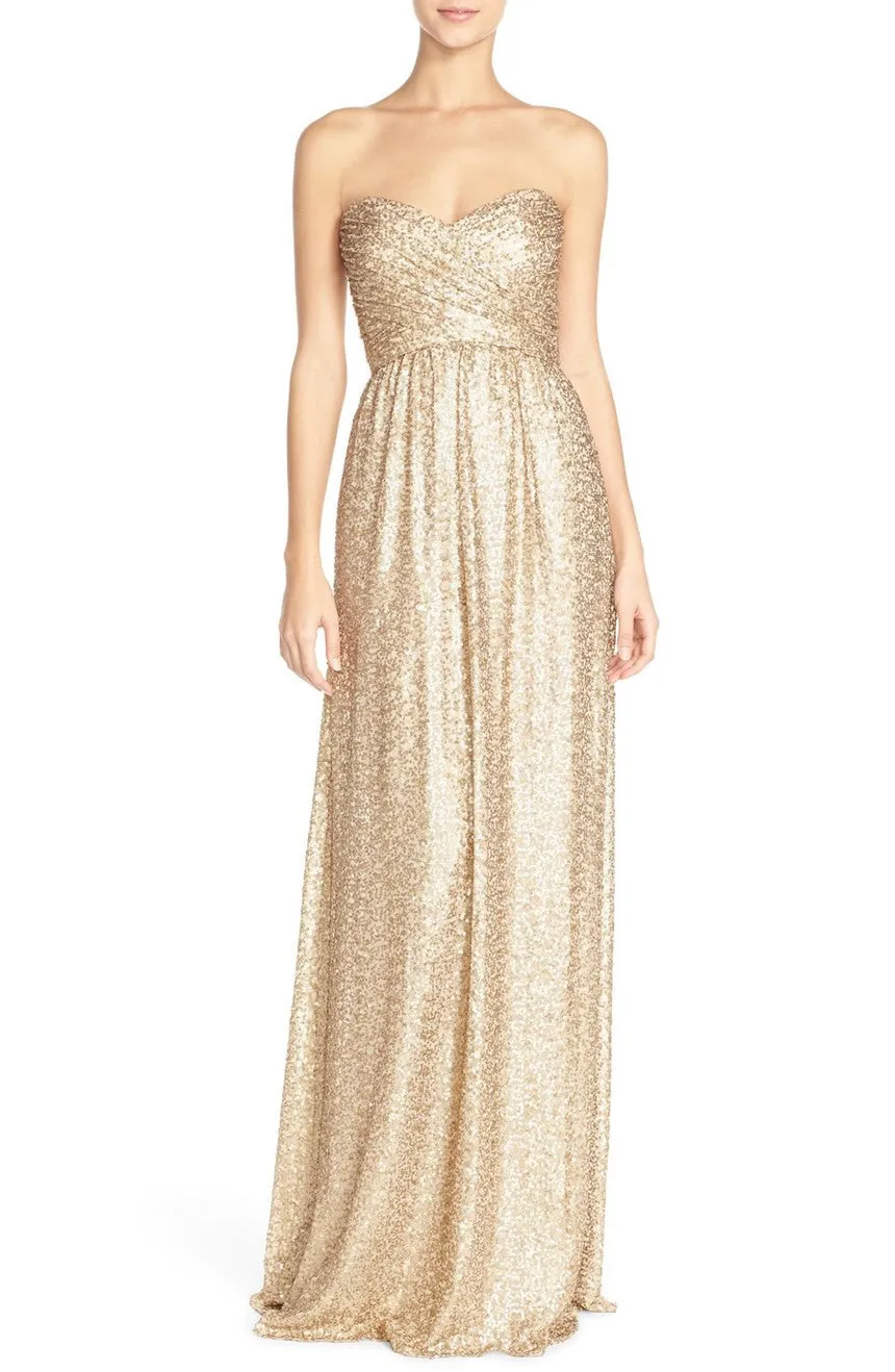 MACloth Strapless Sweetheart Sequin Long Bridesmaid Dress Dark Navy Evening Formal Gown