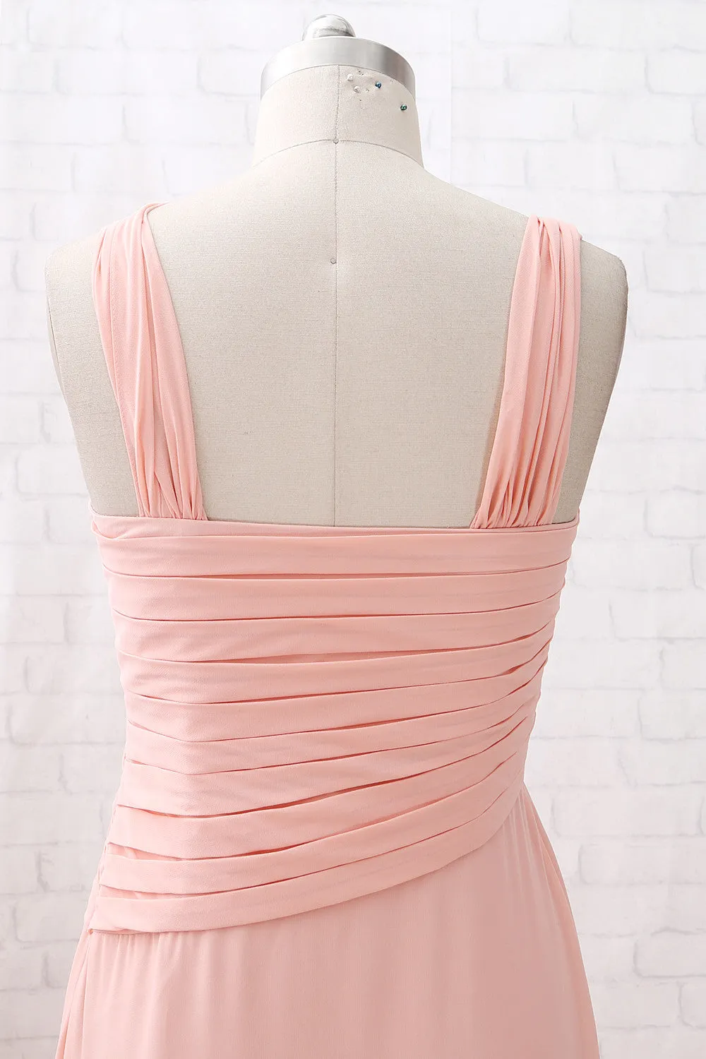 MACloth Straps Chiffon Long Bridesmaid Dress Coral Formal Wedding Party Dress