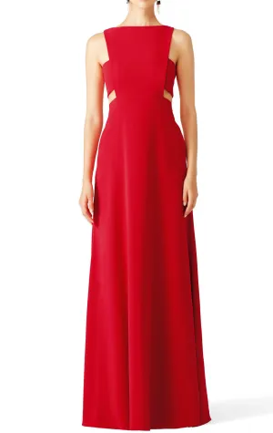 MACloth Straps O Neck Red Cut Out Long Evening Formal Gown Simple Prom Dress
