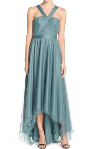 MACloth Straps Tulle Hi-Lo Bridesmaid Dress Turquoise Prom Dress