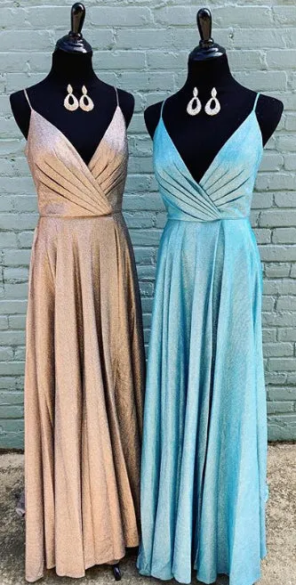 MACloth Straps V Neck Long Prom Dress Fuchsia Silver Formal Evening Gown with Slit