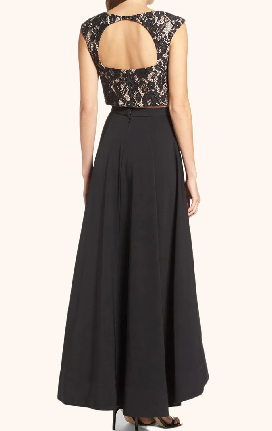 MACloth Two Piece Black High Low Prom Gown Cocktail Party Dress