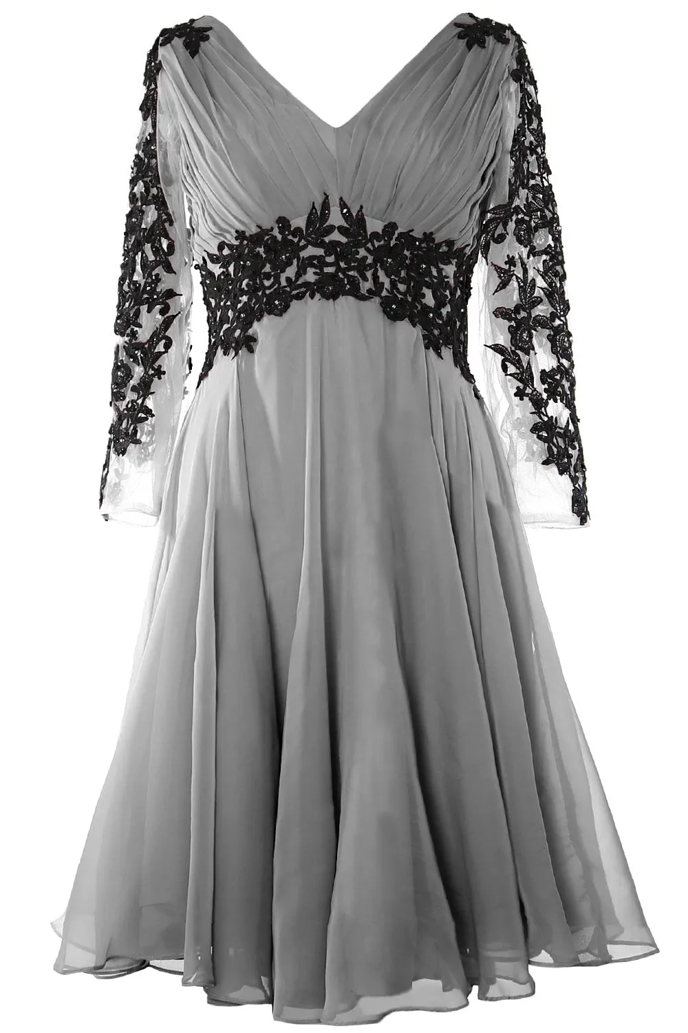 MACloth Women Evening Formal Gown V Neck Long Sleeve Mother of The Brides Dress
