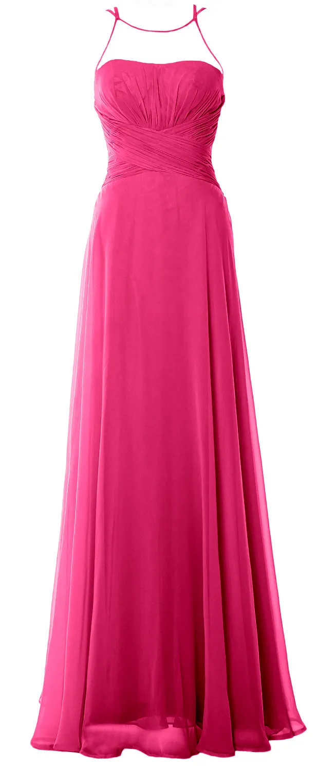 MACloth Women Halter Long Bridesmaid Dress Chiffom Simple Prom Formal Gown