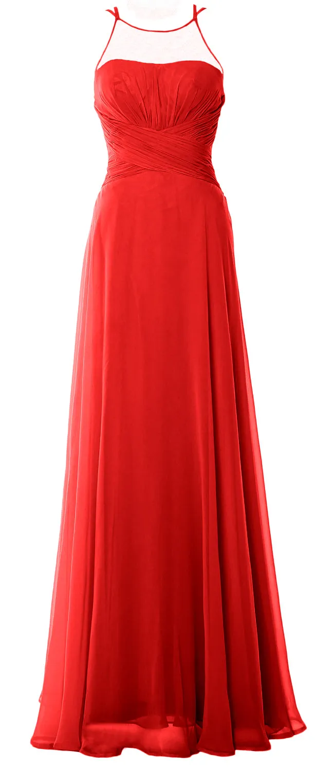 MACloth Women Halter Long Bridesmaid Dress Chiffom Simple Prom Formal Gown