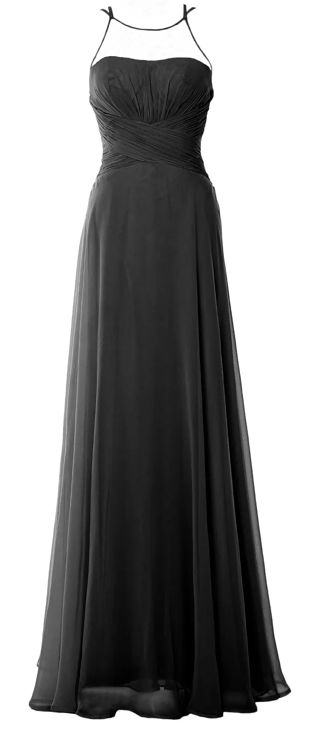 MACloth Women Halter Long Bridesmaid Dress Chiffom Simple Prom Formal Gown