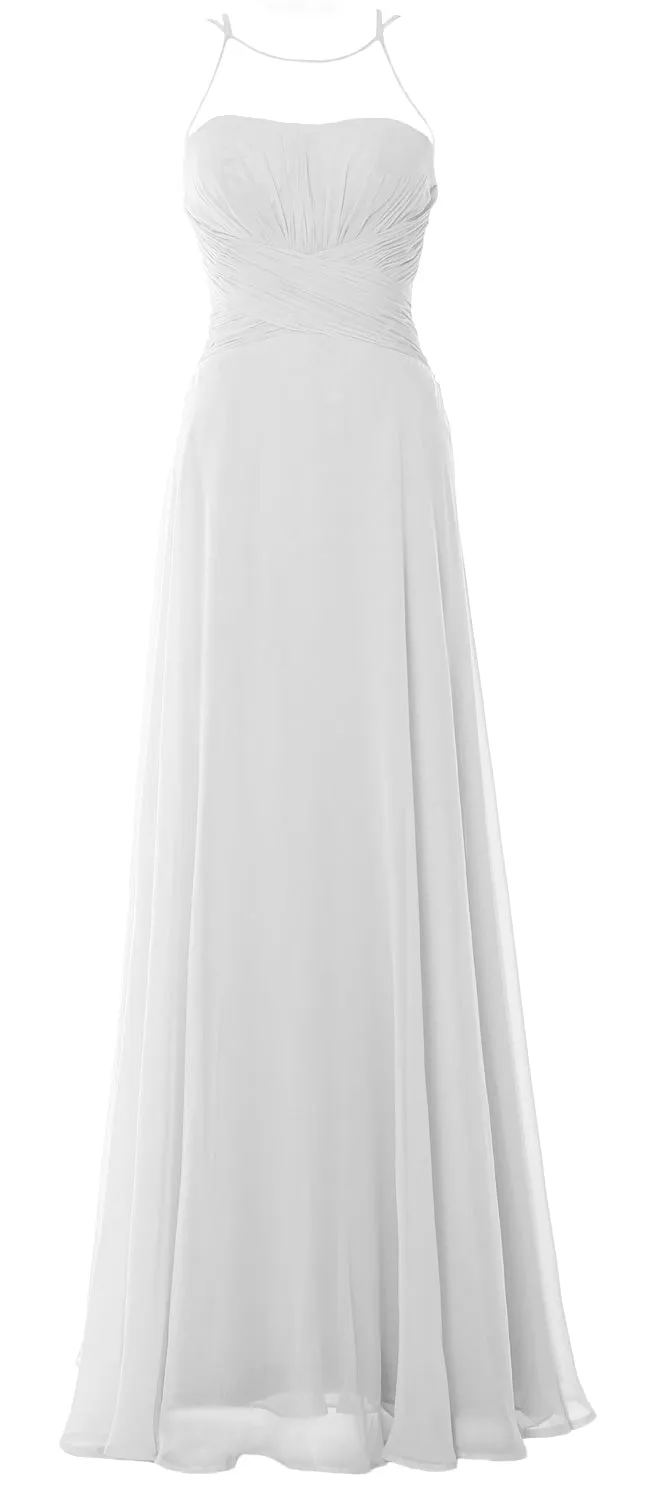 MACloth Women Halter Long Bridesmaid Dress Chiffom Simple Prom Formal Gown